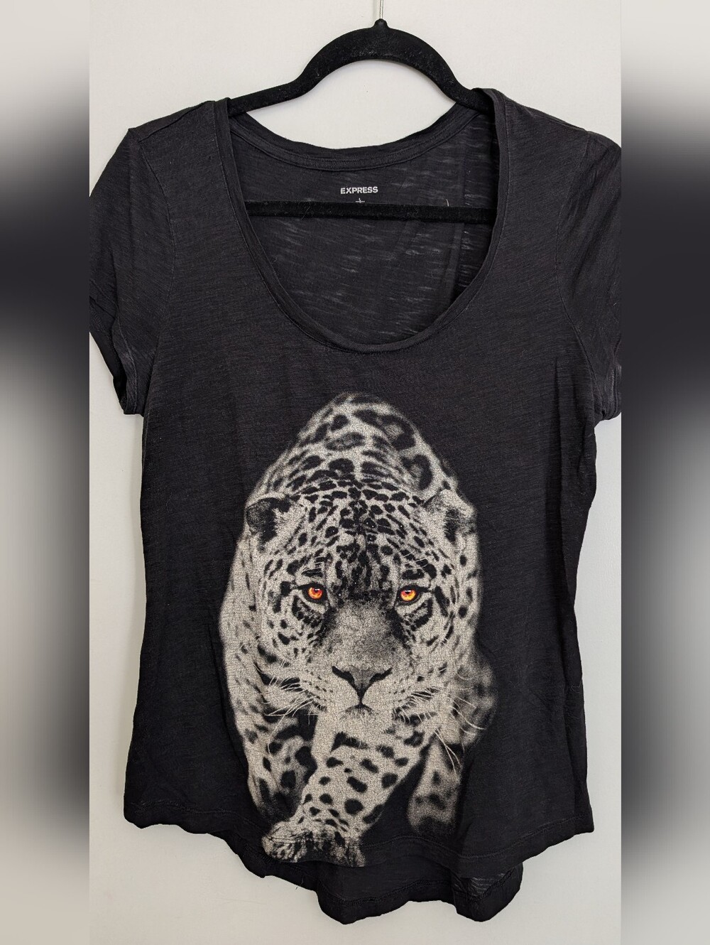 Express Black Leopard Face Graphic Scoop Neck Tee
